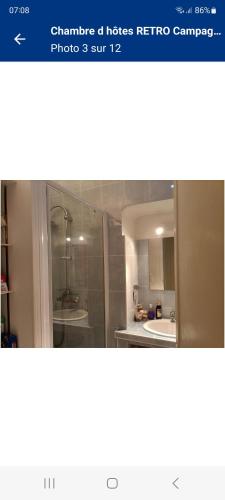 W łazience znajduje się prysznic, umywalka i lustro. w obiekcie Le lorrain w mieście Campagne-sur-Aude