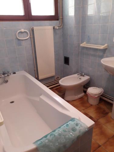 une salle de bain avec une baignoire, des toilettes et un lavabo dans l'établissement gite à la campagne, à Plombières-les-Bains