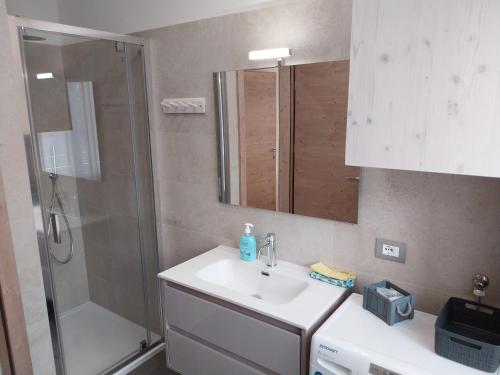 bagno con lavandino e doccia di Ca Giardina CIPAT 022104-AT-012586 a Levico Terme