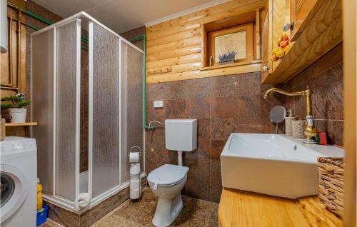 a bathroom with a toilet and a sink at Pet Friendly Home In Mazin With Sauna in Mazin