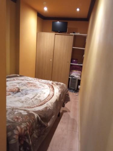 1 dormitorio con 1 cama y armario con TV. en Ático en Villagarcía de Arosa, en Vilagarcía de Arousa