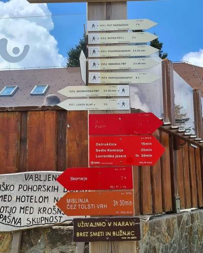 a bunch of directional signs on a building at Rogla - Chalet Mojca Pokrajculja in Zreče