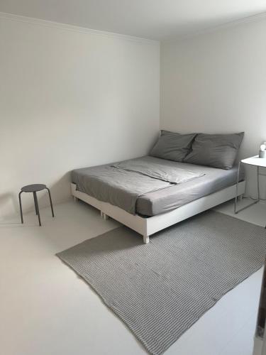 - une chambre blanche avec un lit et un tapis dans l'établissement Casa Móre GRAY, à Niederalm