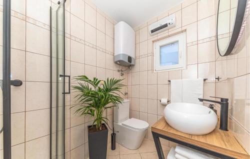 een badkamer met een wastafel, een toilet en een plant bij 3 Bedroom Lovely Home In Jadrija in Jadrija