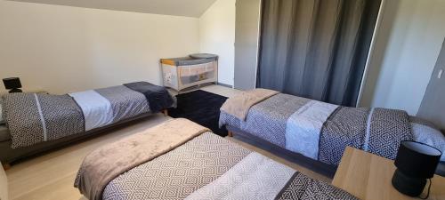 Cette chambre comprend 2 lits et une télévision. dans l'établissement Villa Chrysalide, à Berrias Et Casteljau