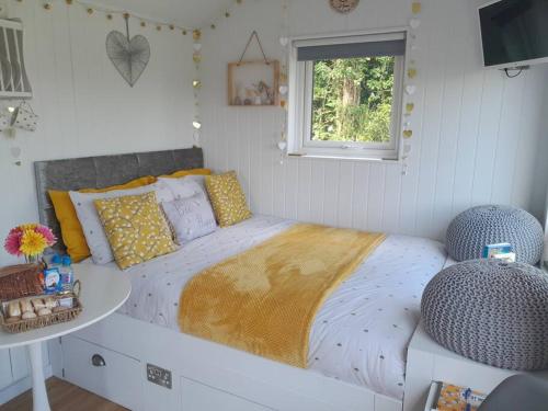 a bedroom with a large bed with a window at Hillview Haven at Hillcrest in Liskeard