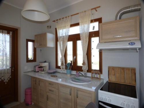 a kitchen with a sink and a stove at Gratsias Luxury Apartments Naxos in Stelida