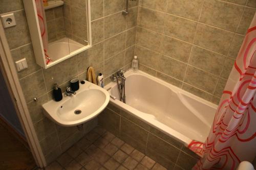 a bathroom with a sink and a bath tub and a sink at Castle Stallion in Budapest