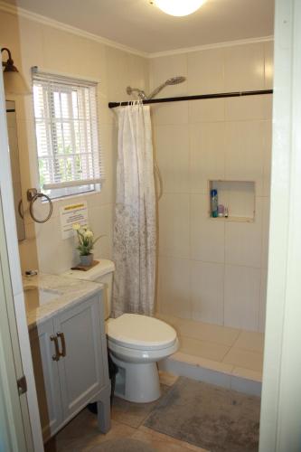 a bathroom with a toilet and a shower at Soleil Hartland 122 in Priory
