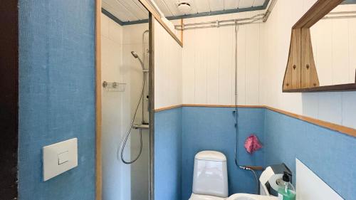a bathroom with a shower and a toilet at STF Tivedstorp in Tivedstorp