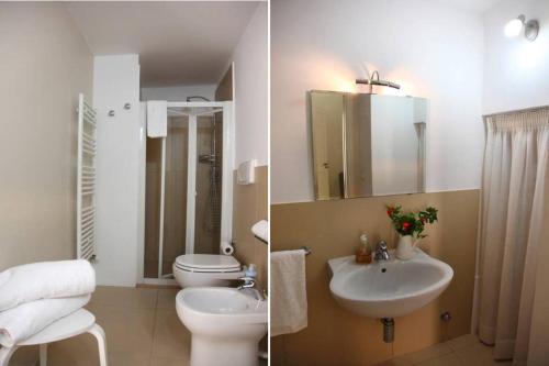 twee foto's van een badkamer met wastafel en toilet bij Suite San Giuseppe in Nardò