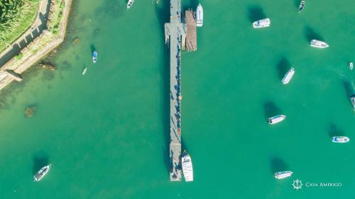 an aerial view of boats in the water at Casa Amerigo in Morro de São Paulo