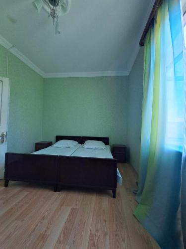 a bedroom with a bed in a room with green walls at Guesthouse Luka in Martvili