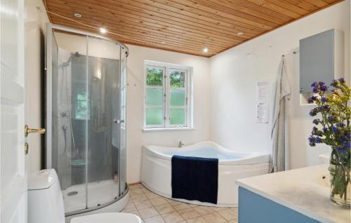 y baño con bañera, ducha y lavamanos. en Awesome Home In Ebeltoft With Wifi, en Ebeltoft