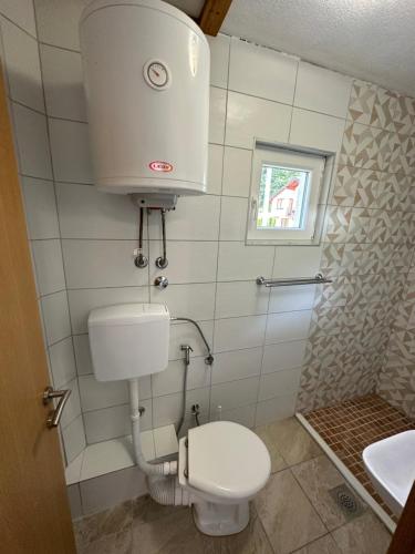 a small bathroom with a toilet and a sink at Vila Dzenana Boracko Jezero in Konjic
