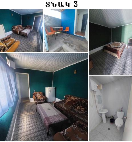 a collage of three pictures of a room at Vik Son Family Beach in Sevan