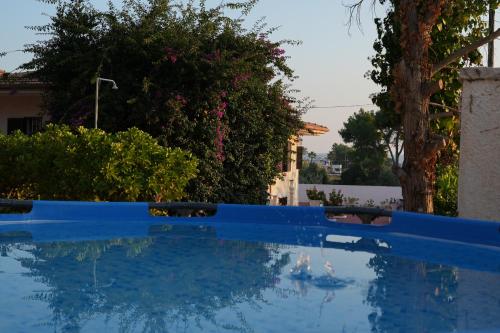 uma piscina azul com árvores e arbustos em Villa Ada em Leporano