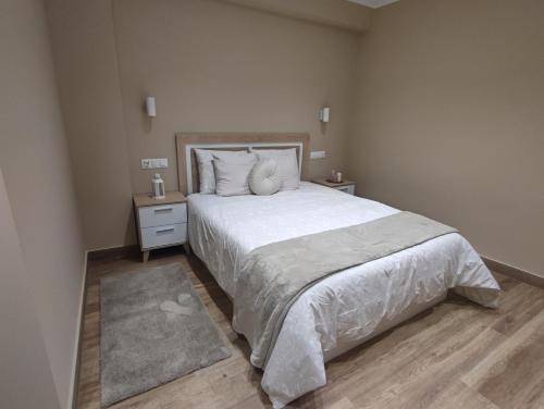 アビレスにあるAPARTAMENTO GAEL- PLAZA ESPAÑAのベッドルーム1室(大型ベッド1台、ナイトスタンド2台付)