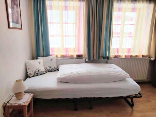 a bed sitting in a room with windows at Apartment in Schmirn - Tirol 717 in Schmirn