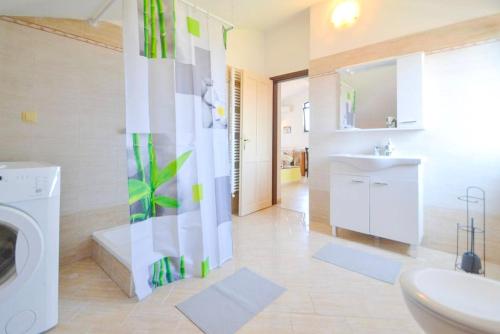 a bathroom with a sink and a washing machine at Panorama Punta in Umag