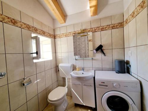 ein Badezimmer mit Waschmaschine und Waschbecken in der Unterkunft Stone House Mate in Rovinjsko Selo