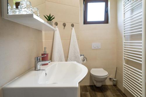 a bathroom with a white sink and a toilet at Deluxe Apartment with Jacuzzi PATAR in Rakovica
