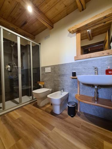 uma casa de banho com um lavatório e um WC em La Maison. Il Nido dell'Aquila em Bardonecchia