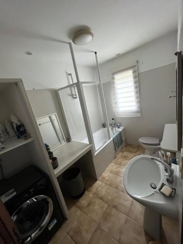 ein Bad mit einem Waschbecken, einem WC und einer Dusche in der Unterkunft La Casane - Private Villa - Provence in Carcès