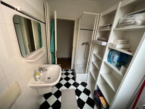 a small bathroom with a sink and a toilet at Wohnung im Universitätsring in Halle an der Saale