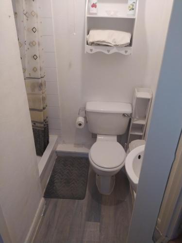 a small bathroom with a toilet and a sink at Haven Apartments in Whitehaven
