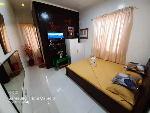 um quarto com uma cama e uma televisão em Coco Grove Pension and Beach Resort em Sindangan