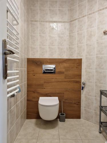 a bathroom with a white toilet in a room at Apartament Droga na Bystre 9a in Zakopane
