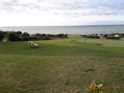 a green field with a view of the ocean at Numéro 50 in Saint-Martin-Plage