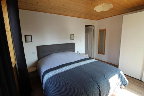ein Schlafzimmer mit einem großen Bett in einem Zimmer in der Unterkunft Apt 1er étage Chalet Au coteau des xette in Gérardmer