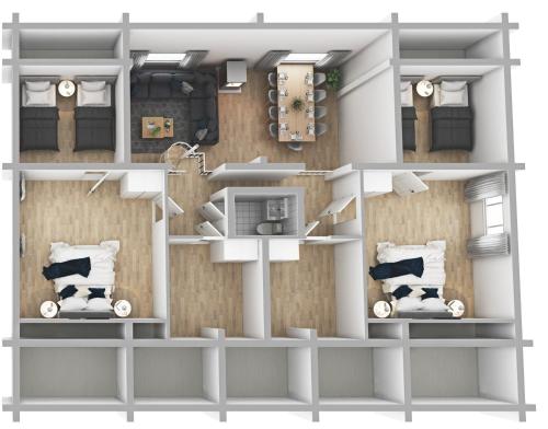 a floor plan of a room with two beds at Levillenet Bearlodge at Levi city centre in Levi