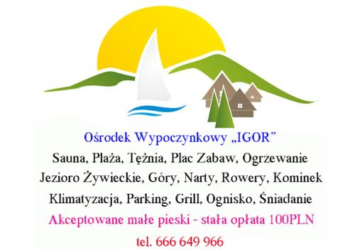 a label for a festival with mountains and a sailboat at Ośrodek Wypoczynkowy IGOR nad Jeziorem Żywieckim in Żywiec