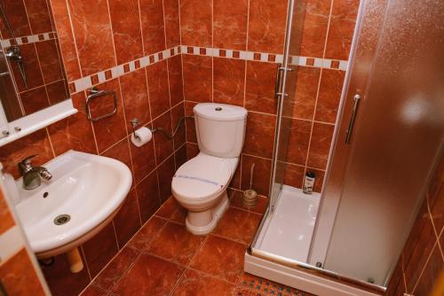 a bathroom with a toilet and a sink at Sobe Tatjana in Palić