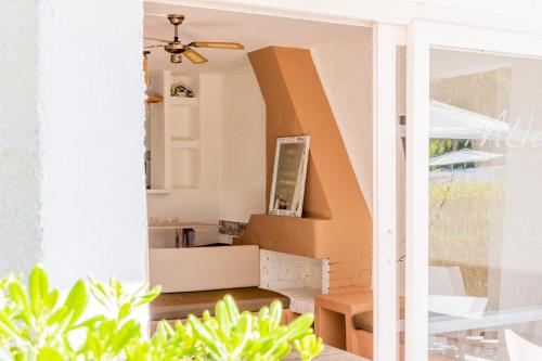 a room with cardboard boxes in a house at Atlas Apartments Ibiza in Santa Eularia des Riu