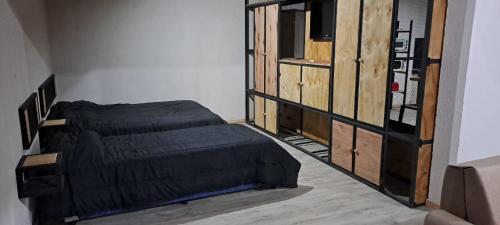 a bedroom with a bed and a book shelf at Sol montañes in La Carrodilla