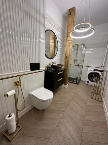 y baño con aseo y lavamanos. en Apartament Górska Osada 21 en Szklarska Poręba