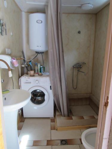 a bathroom with a washing machine and a shower at Lola in Ambrolauri