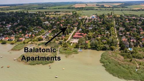 an aerial view of a river with the words barbaroticarridents at Balatonic Orange in Zamárdi