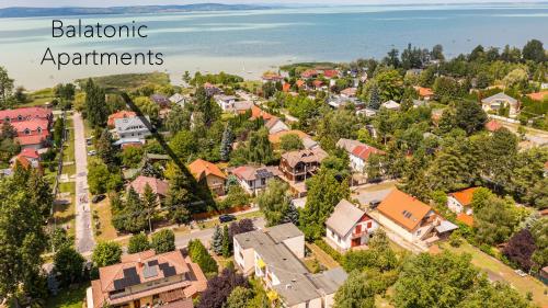 an aerial view of a small town with houses at Balatonic Orange in Zamárdi
