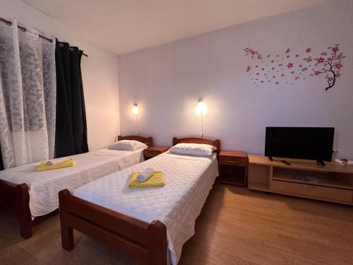 Habitación con 2 camas y TV de pantalla plana. en Apartment Lucija, en Zadar
