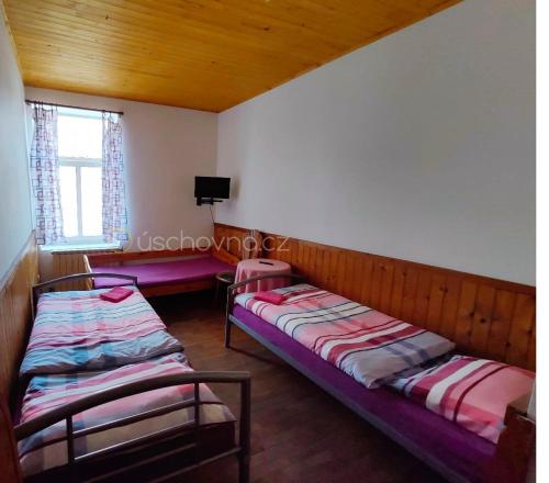 a room with two beds and a window at Penzion U Vorlu 