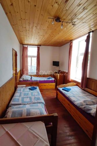 a room with two beds and two windows at Penzion U Vorlu 