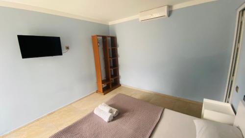 Habitación pequeña con cama y TV. en Old House, en Kobuleti
