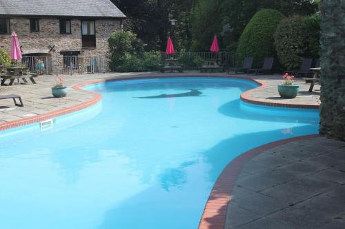 a large pool with blue water in a yard at Charming 2-Bed Cottage in Modbury in Modbury