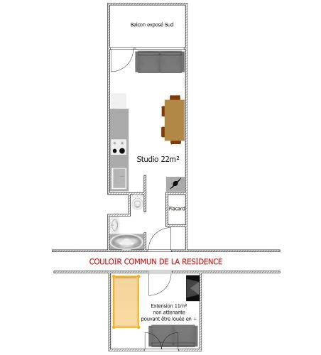 un plan plancher d'une communauté colombienne dans l'établissement Le Buron Studio n1413 centre de Station Super Besse, à Super-Besse