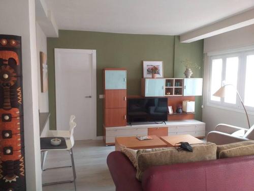 ein Wohnzimmer mit einem Sofa und einem TV in der Unterkunft Precioso piso en Almería centro con Parking Gratis in Almería